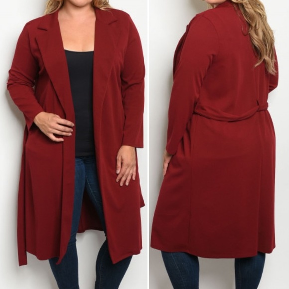 Trend Setter Diva Boutique Jackets & Blazers - RED WINE BELTED CARDIGAN/ JACKET